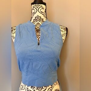 Sweaty Betty Textured Yoga Set Blue 1/4 Zip Crop Tank M + High Waist Leggings L